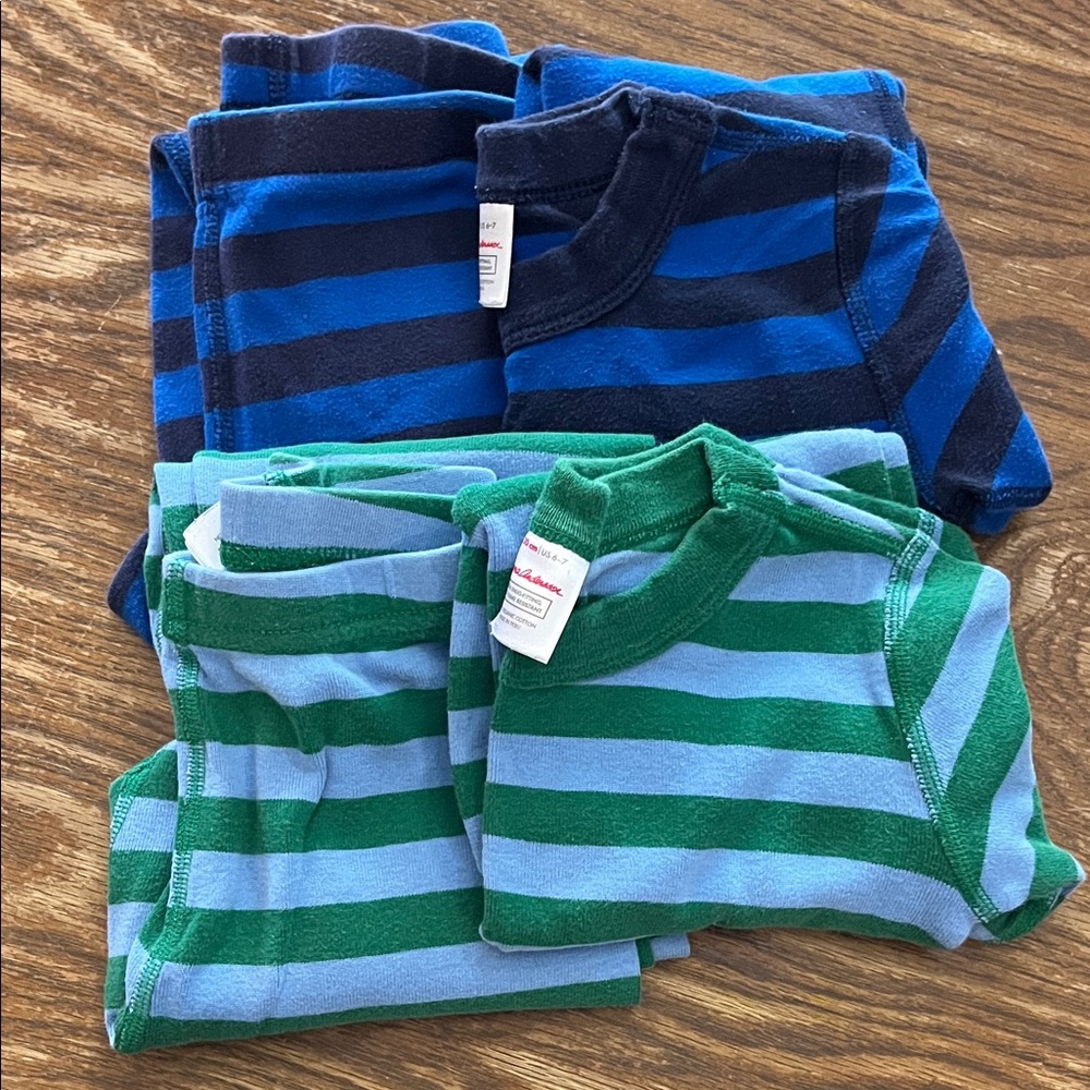 Hanna Andersson Two Sets Green/Blue Striped Pajamas long sleeves/pants